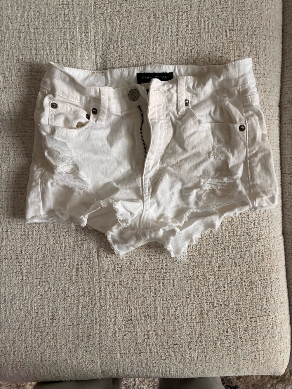 Aeropostle White Distressed Denim Cutoff Shorts with Frayed Hem